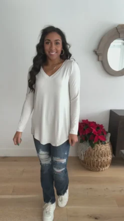 Basics Are Best Long Sleeve V-Neck Top in Bone