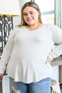 Basics Are Best Long Sleeve V-Neck Top in Bone