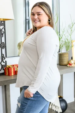 Basics Are Best Long Sleeve V-Neck Top in Bone