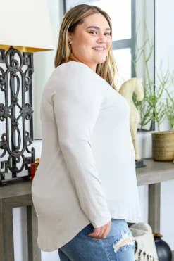 Basics Are Best Long Sleeve V-Neck Top in Bone