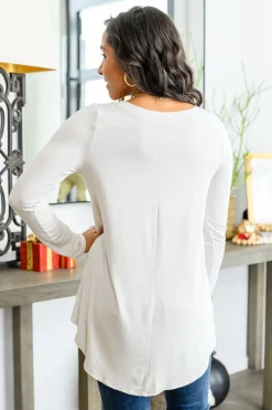 Basics Are Best Long Sleeve V-Neck Top in Bone