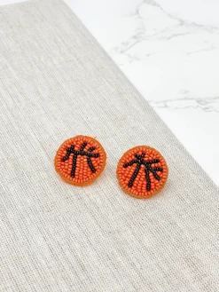 Basketball Beaded Post Earrings