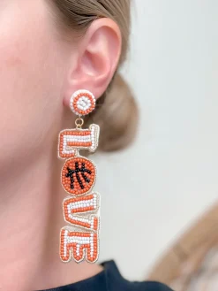 Basketball 'Love' Beaded Dangle Earrings