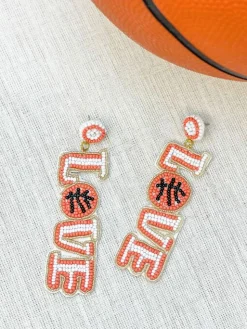 Basketball 'Love' Beaded Dangle Earrings
