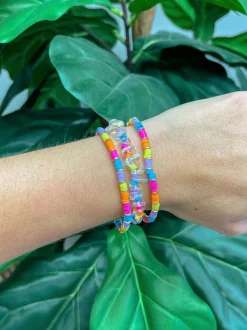 Bead & Clear Crystal Stretch Bracelet Set - Rainbow