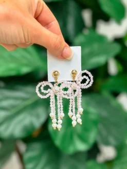 Beaded Bow & Pearl Dangle Earrings