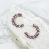 Beaded Burst Hoop Earrings - Purple