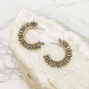 Beaded Burst Hoop Earrings - Pewter
