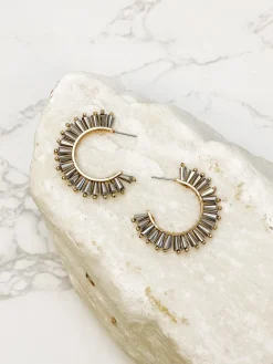 Beaded Burst Hoop Earrings - Pewter
