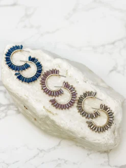 Beaded Burst Hoop Earrings - Pewter