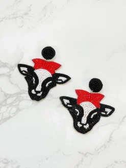 Beaded Country Cow Acrylic Dangle Earrings