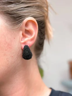 Beaded Drop Earrings - Jet