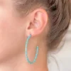 Beaded Gold Skinny Open Hoop Earrings - Aqua