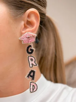 Beaded 'Grad' Dangle Earrings - Pink