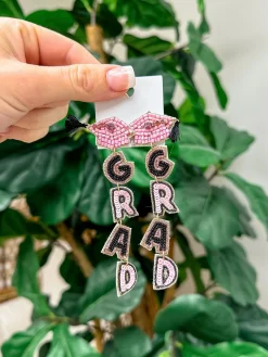 Beaded 'Grad' Dangle Earrings - Pink