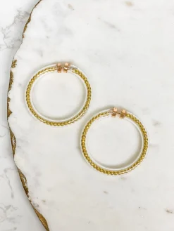 Beaded Jelly Tube Hoop Earrings - Gold