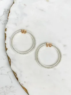 Beaded Jelly Tube Hoop Earrings - Silver