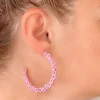 Beaded Mini Flower Lined Hoop Earrings - Pink