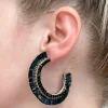 Beaded Raffia Hoop Earrings - Black
