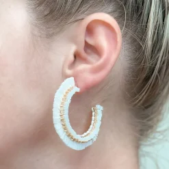 Beaded Raffia Hoop Earrings - White