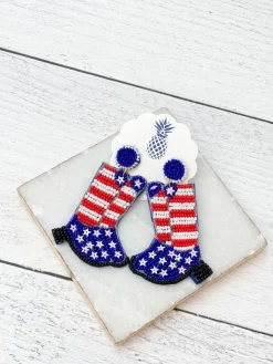 Beaded Rodeo Boot Dangles - Red, White, & Blue