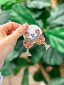 Beaded Wine Glass Dangle Earrings - Rosé