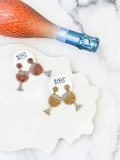 Beaded Wine Glass Dangle Earrings - Rosé
