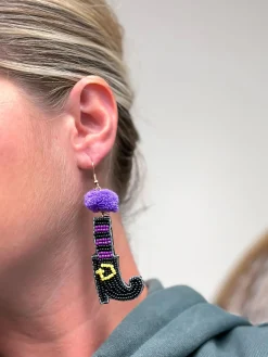 Beaded Witch Shoes Dangle Earrings