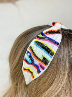 Beaded Zebra Embroidered Headband  - Multi