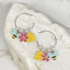 Bee Charm Pearl Hoop Earrings