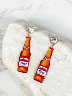 Beer Bottle Crystal Dangle Earrings