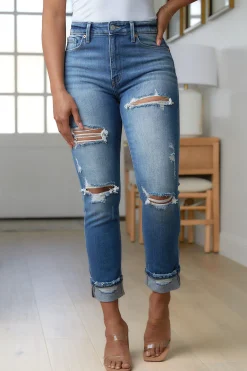 Belinda High Rise Distressed Straight Jeans
