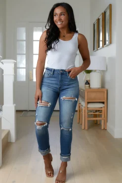 Belinda High Rise Distressed Straight Jeans