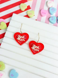 'Best Mom' Acrylic Heart Dangle Earrings
