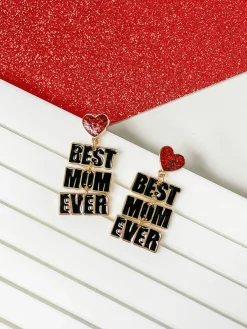 'Best Mom Ever' Enamel Dangle Earrings