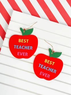'Best Teacher Ever' Apple Dangle Earrings