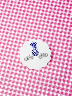 Bicycle Stud Earrings - Silver