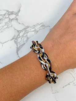 Black & White Marbled Gold Chain Link Bracelet