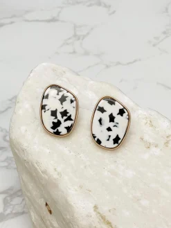 Black & White Stone Post Earring