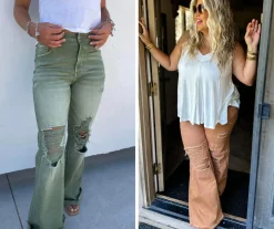 Blakeley Distressed Jeans In Olive and Camel