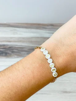 'Blessed' Beaded Gold Link Toggle Bracelet