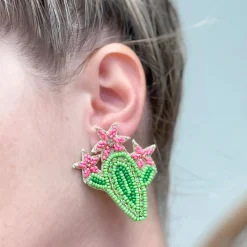Blooming Cactus Beaded Dangle Earrings