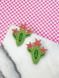 Blooming Cactus Beaded Dangle Earrings