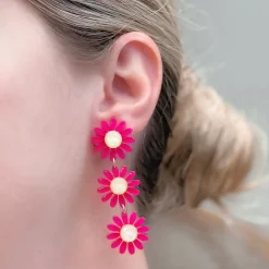 Blooming Daisy Trio Dangle Earrings - Pink