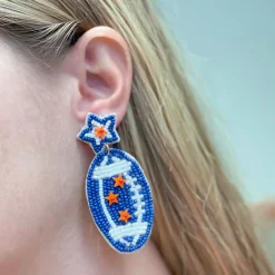 Blue & Orange Football Dangle Earrings