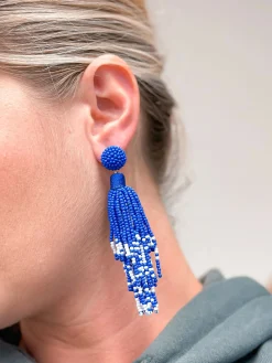 Blue & White Fringe Dangle Earrings