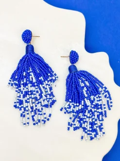 Blue & White Fringe Dangle Earrings
