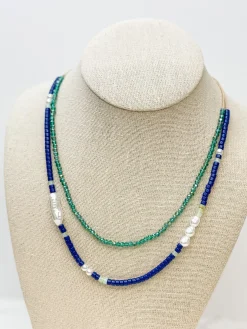 Blue Bead & Pearl Dual Layer Necklace