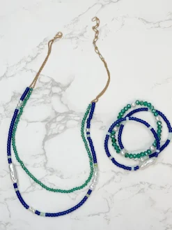 Blue Bead & Pearl Dual Layer Necklace