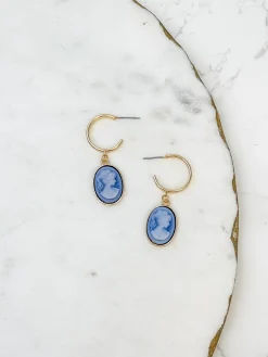 Blue Cameo Drop Earrings